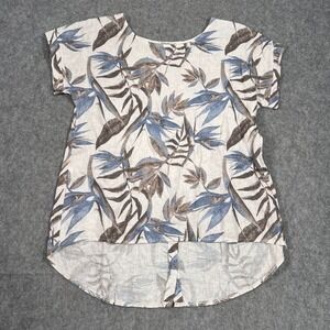 Terzo Millennio White Floral Linen Short Sleeve Blouse Women's Size Large